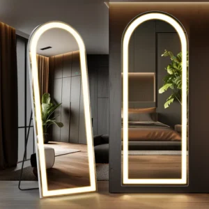 Stand Mirror Full Length with LED Lights, Floor Mirror Dimming & 3 Color Lighting, Large Mirror for Bedroom, Glass Decorations Supplies